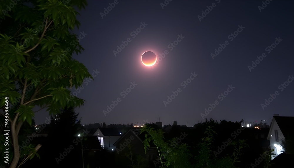 Poster composite image showcasing the various phases of a lunar eclipse.