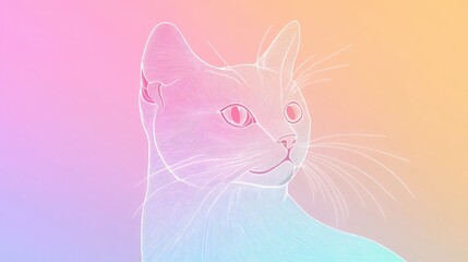 Cold gradient line drawing of a cartoon cat in a minimalist style