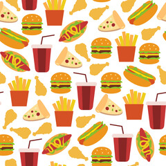 fast food pattern background. burger pattern background. french fries pattern. fried chicken pattern. 