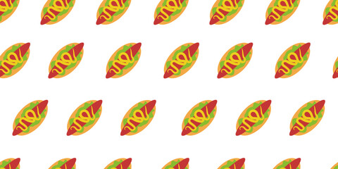 Obraz premium hotdog pattern background. Hot Dog Street Food Pattern background. Hot Dog flat illustration background. 