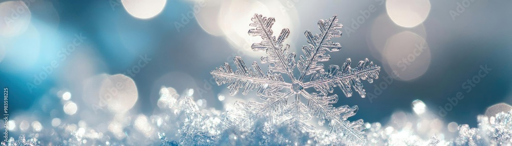 Poster delicate snowflake resting on shimmering ice, capturing the beauty of winter's unique patterns and l