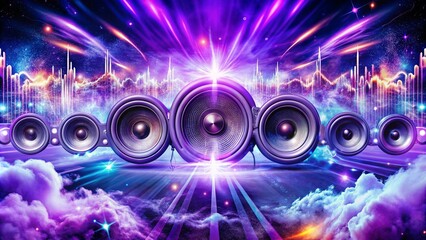 Five speakers on a stage with a glowing purple and white background.