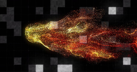 Image of red spots over data processing on black background