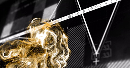 Image of light spots over data processing on black background