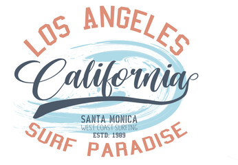 surfing in California, graffiti slogan print, California Ocean side stylish t-shirt, California typography print T- shirts. California, Los Angeles typography. T-shirt graphics with tropic palms.
