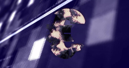 Euro symbol with glitch effect image over computer code background