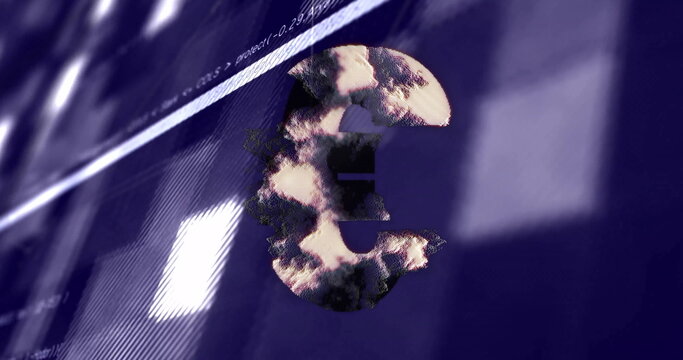 Euro symbol with glitch effect image over computer code background - Powered by Adobe