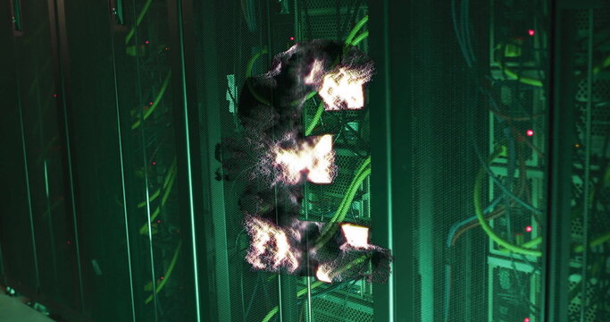 Pound sterling symbol with digital noise image over server racks - Powered by Adobe