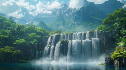 Fototapeta premium 滝のある風景,Generative AI AI画像