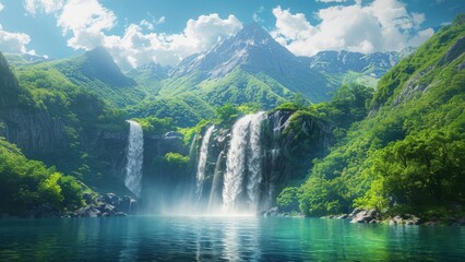 滝のある風景,Generative AI AI画像