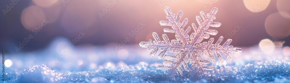 Aufkleber a beautiful close-up of a snowflake resting on soft snow, capturing the intricate details and winter