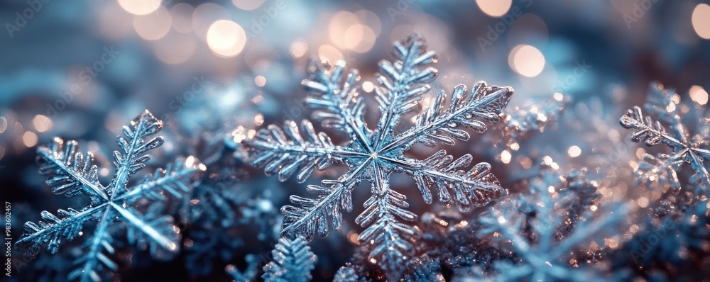 Poster close-up of a beautiful snowflake resting on a surface, showcasing intricate details and a sparkling