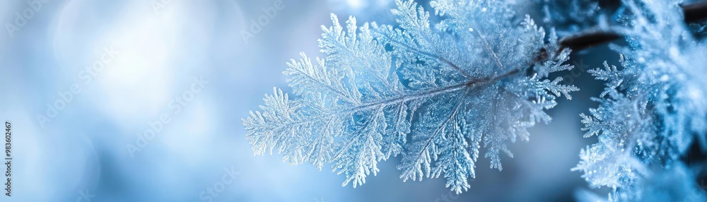 Poster a close-up image of a delicate snowflake showcasing intricate patterns and a beautiful icy blue back