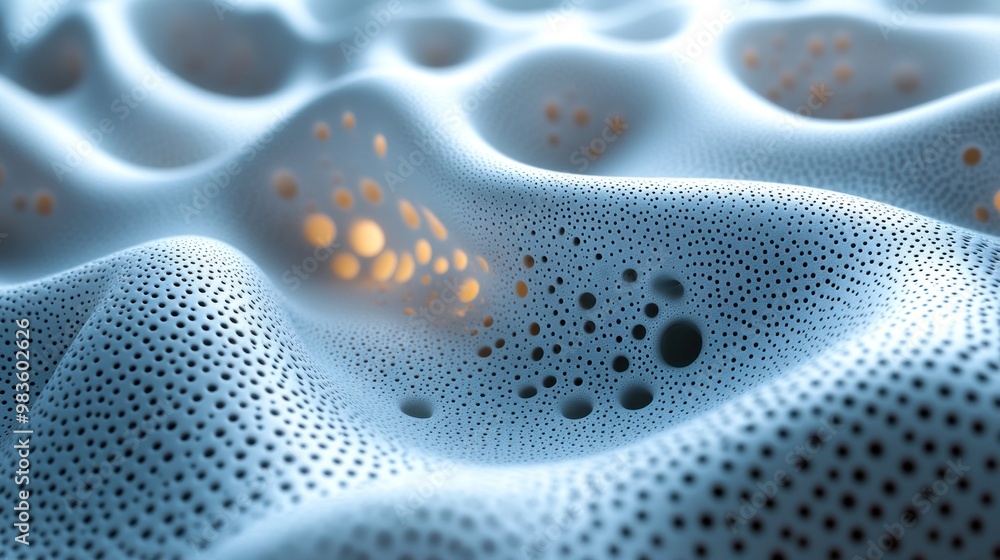 Poster abstract representation of a textured surface with glowing elements.