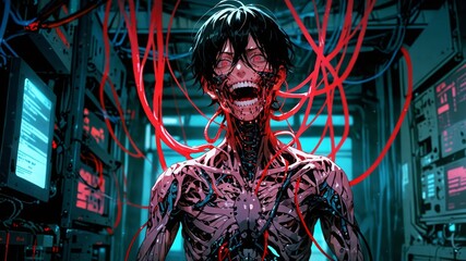 サイボーグの男性イラスト,Generative AI AI画像