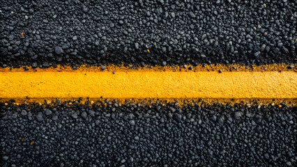 Fototapeta premium Close-up of asphalt road surface with bright yellow line marking 