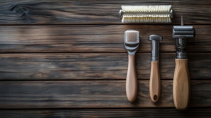 Essential tools for home grooming on a wooden surface in a cozy setting