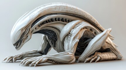 A stylized alien creature with intricate skeletal features.