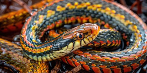 Fototapeta premium Coiled and Prepared Eastern Garter Snake