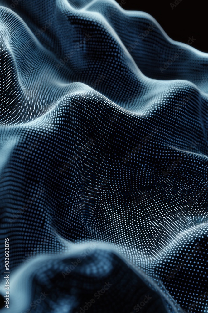 Aufkleber a stunning arrangement of blue dots undulates across a black background, creating a dynamic wave eff