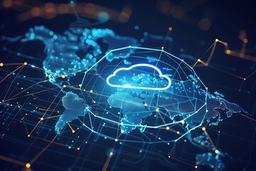 Fototapeta premium Glowing cloud computing interface on blue background. 3D Rendering