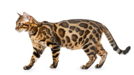 Obraz premium Bengal Cat Walking on White Background