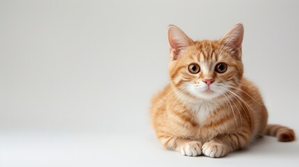 Cute ginger cat sitting on white background