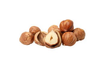 PNG, Hazelnuts with peelings, isolated on white background