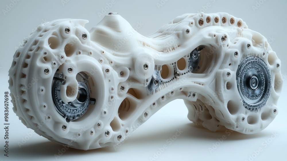Poster intricate 3d-printed mechanical component showcasing advanced design.