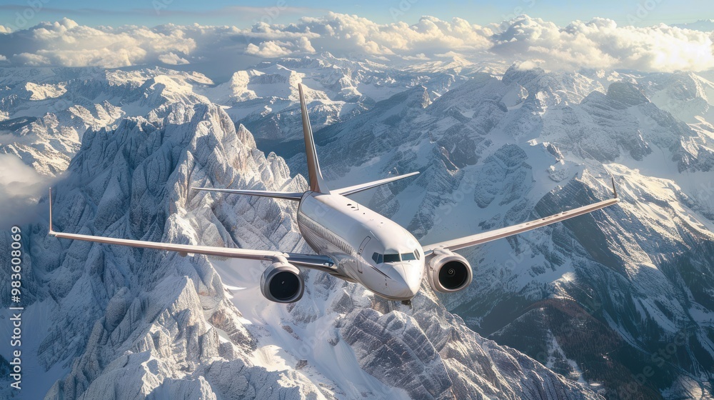 Canvas Prints Airplane Flying Over Snowy Mountains