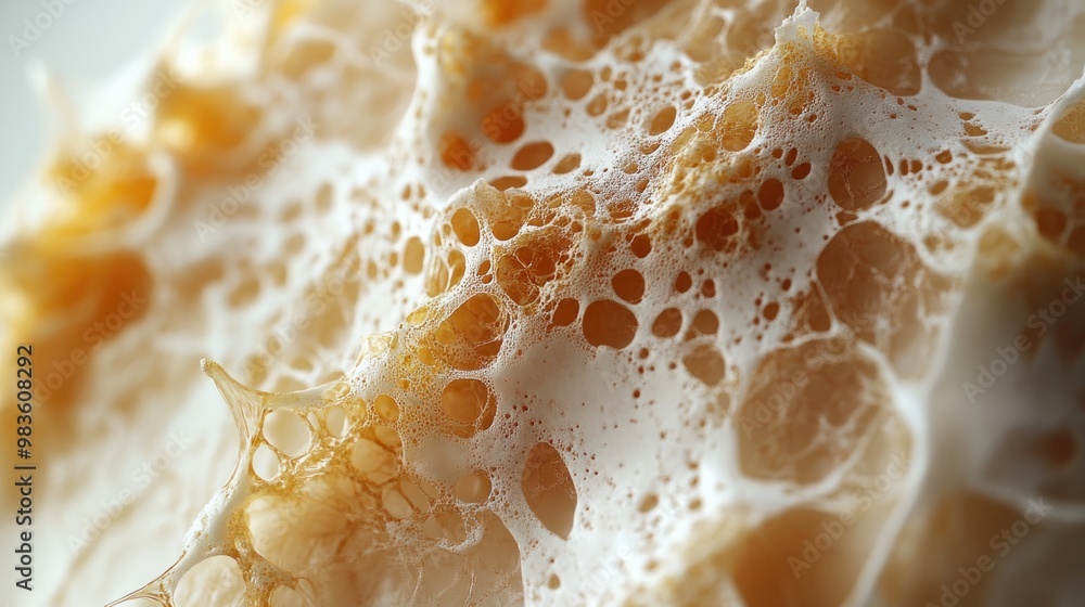 Poster close-up of a textured organic material with porous structures.