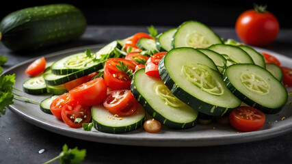 Sliced cucumber and tomato salad background