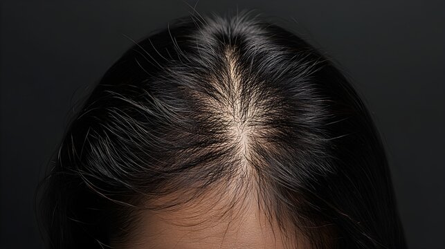 Comparison of a patient's crown before and after laser hair therapy, showing improved hair density and reduction of bald patches over time