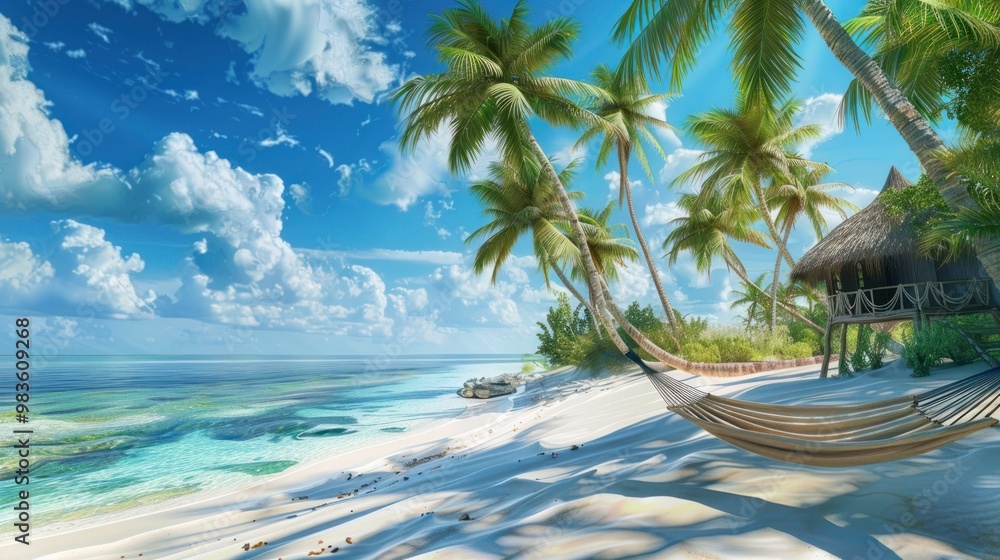 Poster Tropical Paradise: Hammock Under Palm Trees