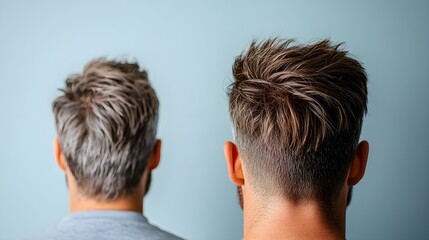 Obraz premium Capture a side-by-side photo comparison of a man's scalp before experiencing hair loss and after undergoing hair restoration treatment