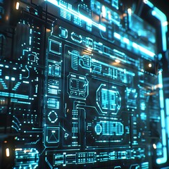 Fototapeta premium Futuristic user interface in blue light. 3D Rendering