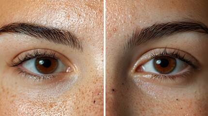 Close-up before-and-after shot of the forehead and T-zone, showing visible blackheads and oily skin before treatment, and smooth, clear skin post-blackhead extraction