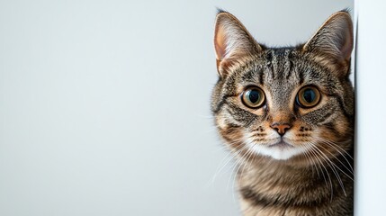 Tabby Cat Peeking Around a Corner. Copy Space For Add Text. 3D Illustration. Generate Ai Image