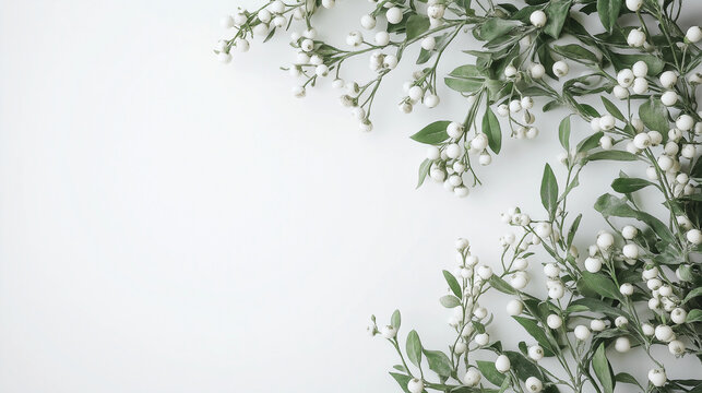a mistletoe wreath decorated with small bells and white berries against an isolated white background
