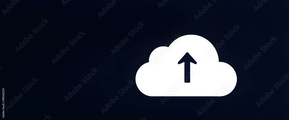 Poster a simple cloud icon with a small upward-facing arrow inside, representing cloud uploads or cloud sto