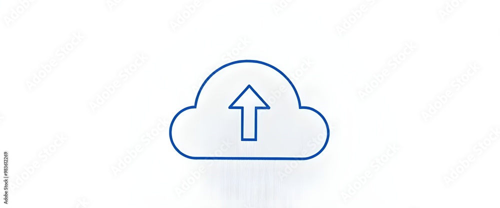Poster a simple cloud icon with a small upward-facing arrow inside, representing cloud uploads or cloud sto