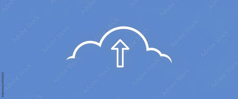 Poster a simple cloud icon with a small upward-facing arrow inside, representing cloud uploads or cloud sto