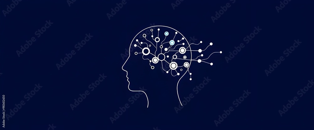 Poster a minimalist human head silhouette with abstract symbols representing machine learning algorithms in