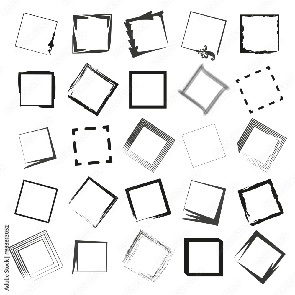 Poster set of abstract square frames. grunge border collection. decorative vector elements.