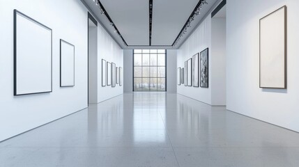 Elegant Modern Art Gallery Interior with Minimalist Artwork Displays