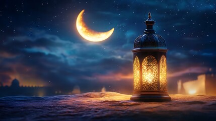 Ornate Lantern Illuminated by Moonlight