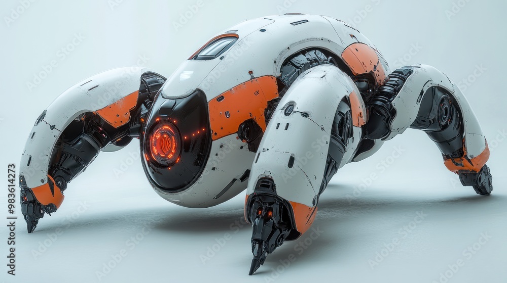 Aufkleber futuristic robotic creature with multiple legs and glowing features.