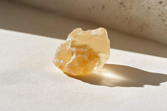 a minimalistic composition featuring a single piece of frankincense resin on a smooth, cream-colored surface