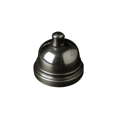 Silver service bell with a polished finish and smooth curves on a transparent background