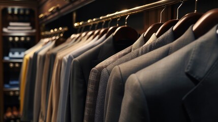 A Row of Suits Hanging in a Closet